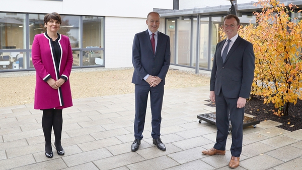 Professor Orla Feely, UCD Vice-President for Research, Innovation and Impact; Taoiseach Micheál Martin and Tom Flanagan, UCD Director of Enterprise and Commercialisation