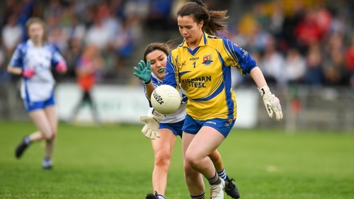 Riane McGrath of Longford in action against Meave Sheridan of Waterford in the All-Ireland U16 'B' Championship final in 2019