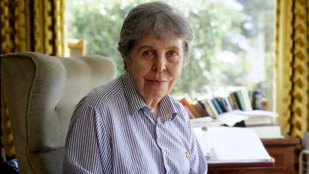 Máire Mhac an tSaoi, a colour photo of a white older woman with short grey hair