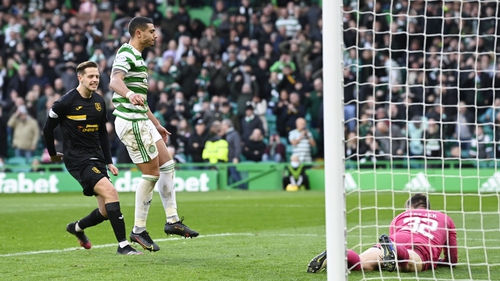 Giorgos Giakoumakis missed a late penalty for the Hoops