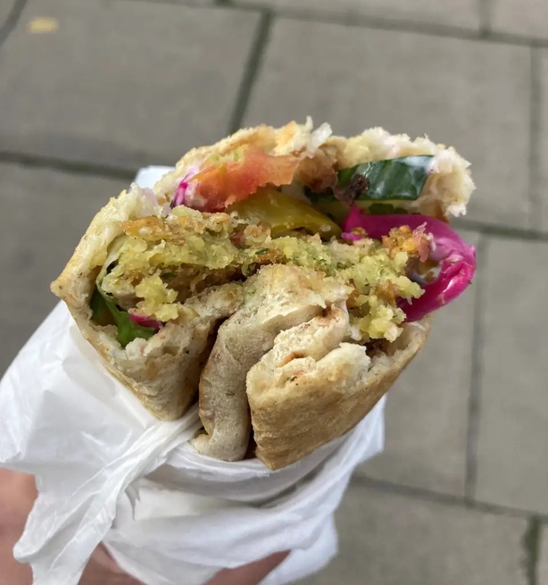 Freshly cooked falafel tanoor from Abu Afif, Edgware Road, London (Ella Walker/PA)