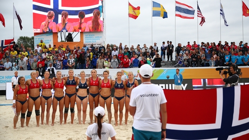 Norway team line up during the 2018 Women's Beach Handball World Cup final (File pic)