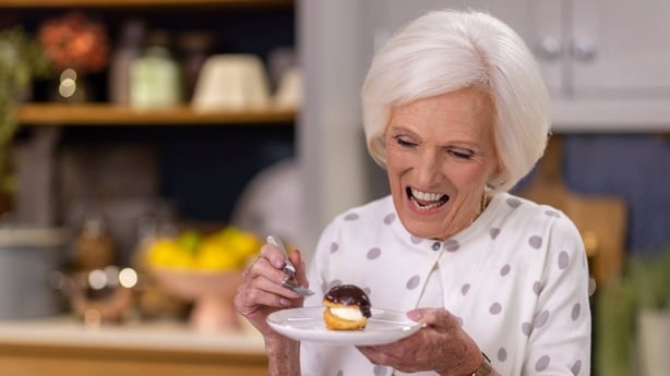 Mary Berry eating a profiterole (Craig Harman/BBC/PA)