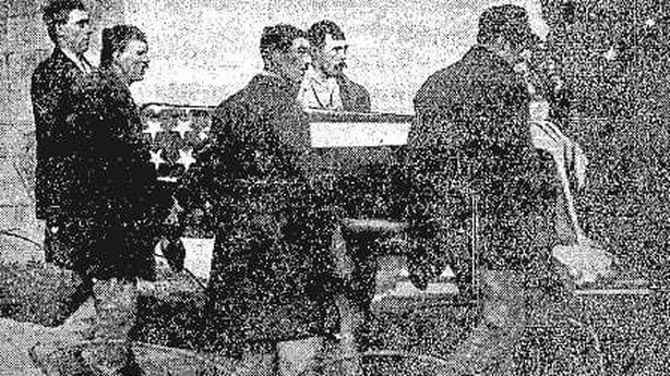 An American flag draped over the coffin of American soldier George Cronin, who was killed during the Great War and was reinterred in his native Dublin. Photo: Freeman's Journal, 10 November 1921