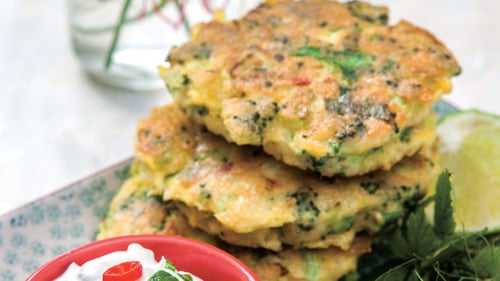 Broccoli fritters with lime dressing