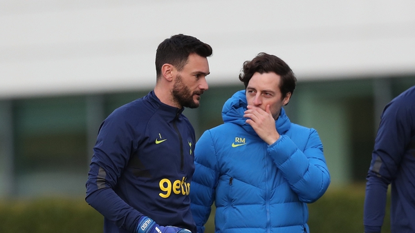 Mason and Spurs club captain Hugo Lloris in training on Wednesday