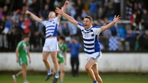 Naas' 38-year-old captain Eamonn Callaghan celebrates at the final whistle