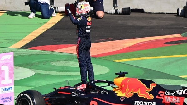 Max Verstappen celebrates his victory
