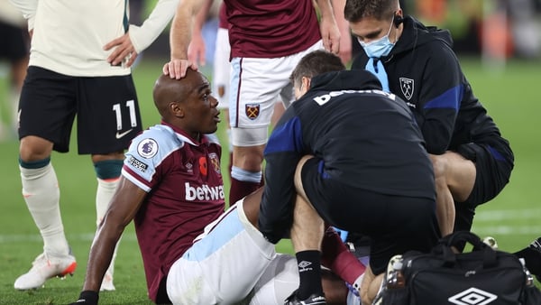 Angelo Ogbonna of West Ham looks set for a lengthy spell on the sidelines