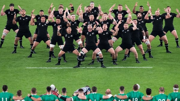 New Zealand perform the haka against Ireland ahead of the 2019 Rugby World Cup quarter-final