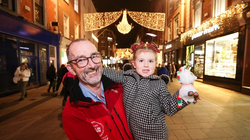 Dave Denham and his granddaughter Harriet (4) from Raheny enjoying the Christmas lights on Grafton Street