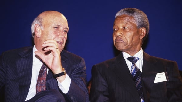 Nelson Mandela and then South African president FW de Klerk at peace signing ceremony