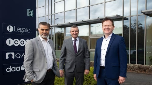 Rajat Puri, President of Legato Health Technologies, Minister of State with responsibility for Skills and Further Education, Niall Collins and John Shaw, Country Head, Legato Health Technologies Ireland at today's jobs announcement