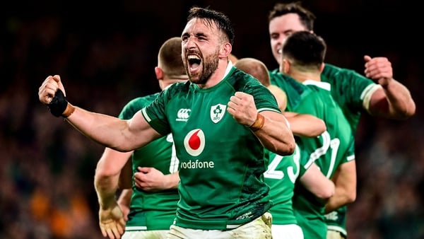 Ireland players celebrate a memorable win over New Zealand