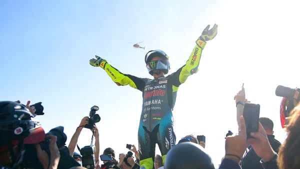 Valentino Rossi waves after the race