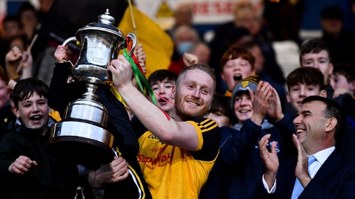 Ramor captain Ado Cole lifts the Oliver Plunkett Cup