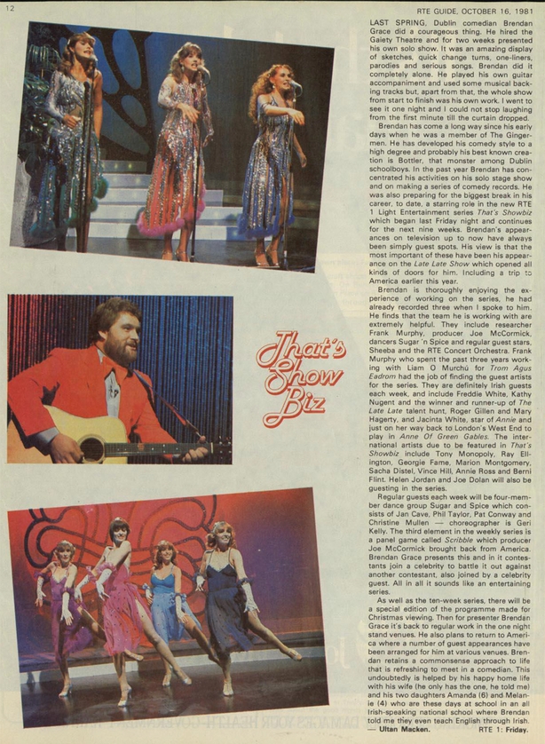 That's Showbiz with Brendan Grace, RTÉ Guide, 16 October 1981