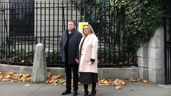 Oran Molloy's parents Adrian and Deirdre outside the Four Courts today