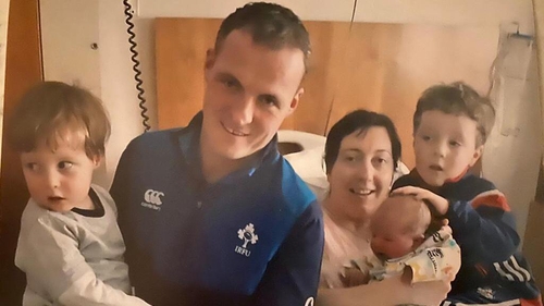 Marie Downey and her husband, Kieran, with their children Seán (L), baby Darragh, James