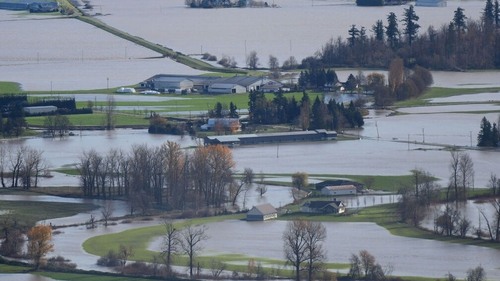 A view of flooding in the Sumas Prairie area of Abbotsford, British Columbia