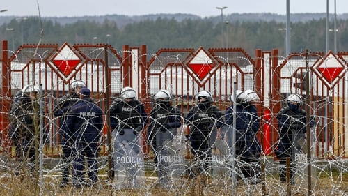 Yesterday, Polish forces stood at the Poland-Belarus border as migrants moved to the closed area prepared by the Belarusian government