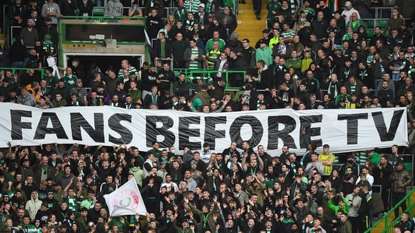 One of the banners on display against Ferencvaros, while Celtic were fined for a more explicit one