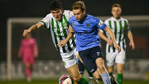 Paul Doyle of UCD in action against Luka Lovic of Bray Wanderers
