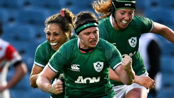 Ciara Griffin celebrates a try