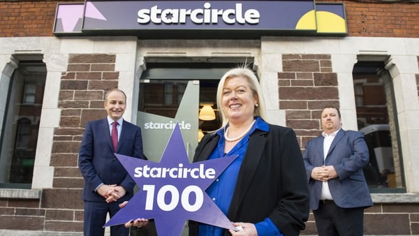 Taoiseach Micheál Martin, Starcircle's chief revenue officer Ciara Byrne and Starcircle CEO James Galvin pictured at the jobs announcement