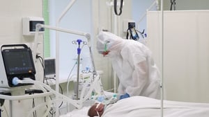 Medical workers in an intensive care department of a Covid ward at the Ust-Abakan District Hospital in Abakan in south-central Russia