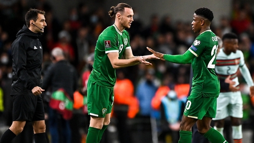 Will Keane replaces Chiedozie Ogbene during the Republic of Ireland's draw against Portugal earlier this month