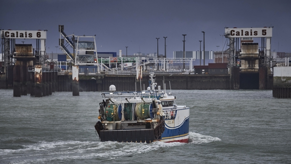 French Fishermen blockade the entrance to the Port of Calais in a protest designed to increase pressure on the UK to grant licences to European boats