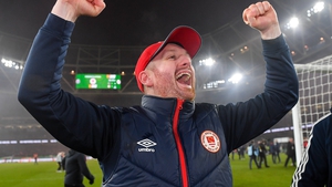 The Saints manager celebrating after securing the FAI Cup victory