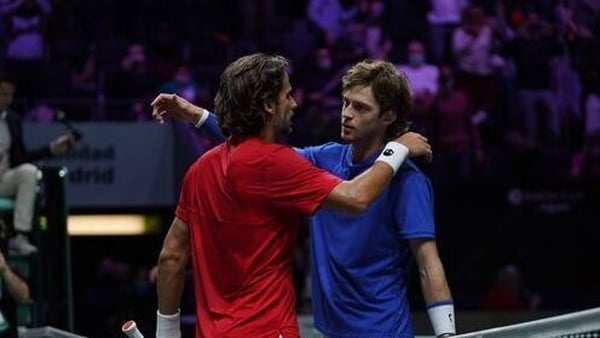 Feliciano Lopez (l) bounced back to see off Andrey Rublev - but it wasn't enough for Spain