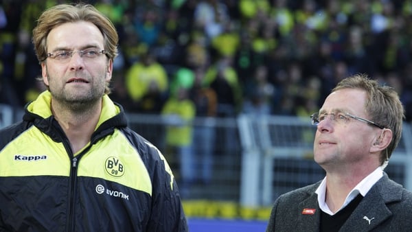 Jurgen Klopp (L) was inspired by the tactical innovations of Rangnick (R)