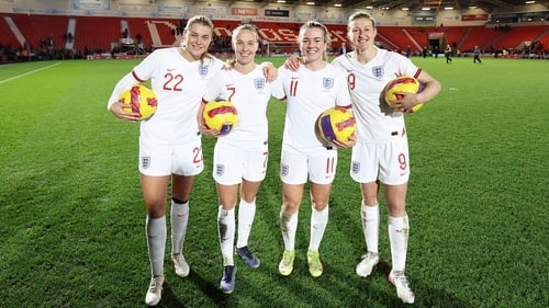 (L-R) Alessia Russo, Beth Mead, Lauren Hemp and Ellen White all scored hat-tricks for England