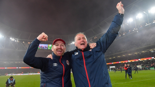 Stephen O'Donnell with Alan Matthews after the duo helped St Patrick's Athletic win the FAI Cup