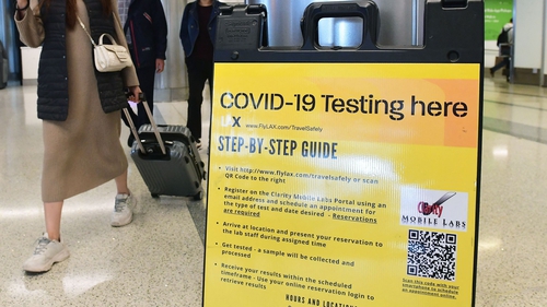 A sign for Covid testing at Los Angeles airport in California