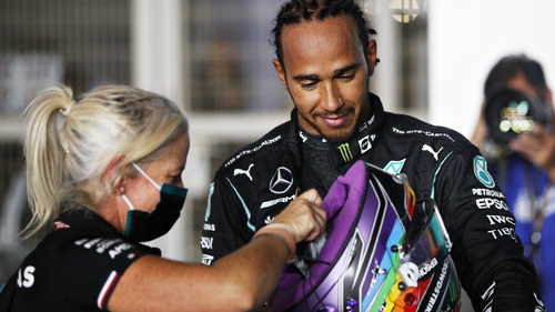 Lewis Hamilton will again wear a rainbow helmet