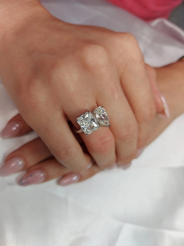 ForeverForLove 4CT Pear and 4Ct Radiant crushed ice Moissanite Engagement