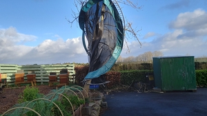 It's the end of the line for this trampoline which ended up wrapped around a tree in Rathgormack, Waterford (Pic: PJ Fegan)