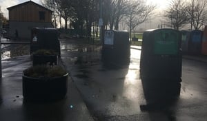 The earth moved - some bottle banks at Kilbogget Park, Cabinteely in Dublin, knocked out of place