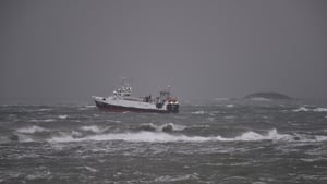 The Spanish trawler Nuevo Laredo riding out the storm off the rocks near Ardnatrush Beg, Glengarriff, County Cork