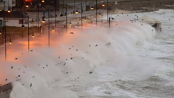 Storm Barra at high tide on Tramore Promenade, Co Waterford, this morning (Pic: Noel Browne)