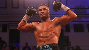Caoimhin Agyarko celebrating a professional victory at the iconic York Hall in Bethnal Green