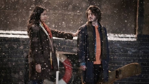 Frieda Pinto and Iwan Rheon in A Christmas Number One