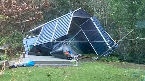 In the first gusts of Storm Barra, in Glengarriff, Co Cork a garden shed was lifted up and blown to the ground (Pic: Liz Gale)