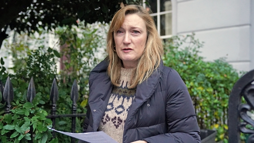 Allegra Stratton speaks to reporters after quitting her role in 10 Downing Street