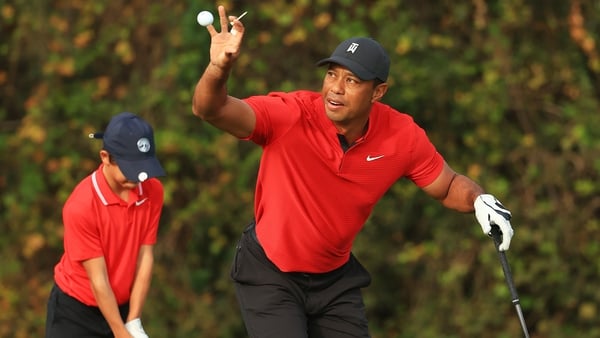 Tiger Woods with his son Charlie in action at the PNC Championship in 2020