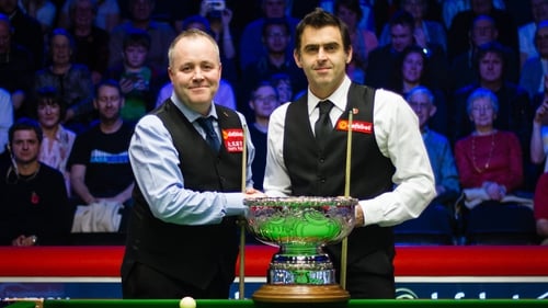 John Higgins (L) with Ronnie O'Sullivan at the Champion of Champions tournament in 2016.